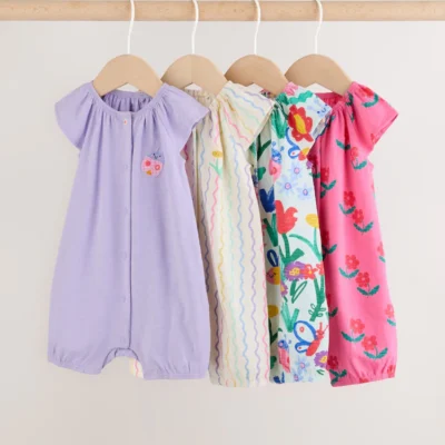 multi bright floral jersey baby rompers 4 pack
