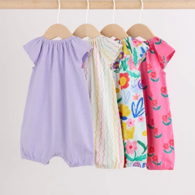 multi bright floral jersey baby rompers 4 pack