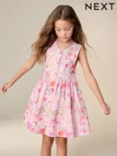 pink floral angel sleeve dress (3 16yrs) (copy)