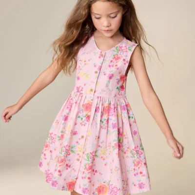 pink floral angel sleeve dress (3 16yrs) (copy)