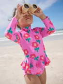 pink stampy floral sunsafe swim set (3mths 7yrs)