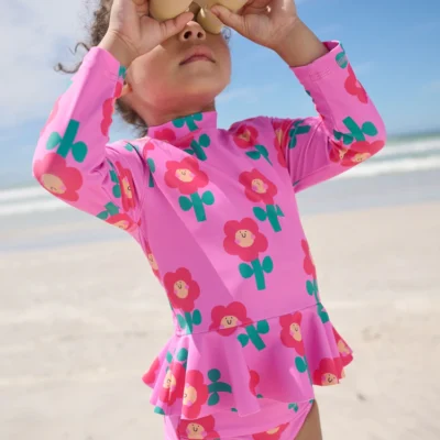 pink stampy floral sunsafe swim set (3mths 7yrs)