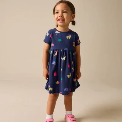 navy pets short sleeve ribbed dress (3mths 7yrs) immediate
