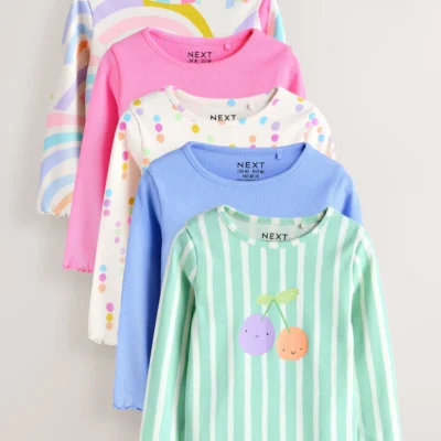 neutral long sleeve rib tops 5 pack (3mths 7yrs) (copy) (copy)