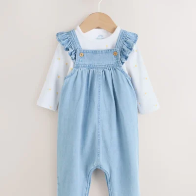 denim dungarees and long sleeve bodysuit set 2 piece (0mths 3yrs)