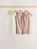 neutral floral popper through jersey baby rompers 4 pack