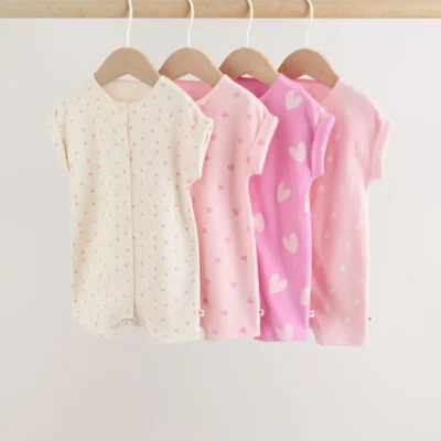 pink tonal heart popper through jersey baby rompers 4 pack