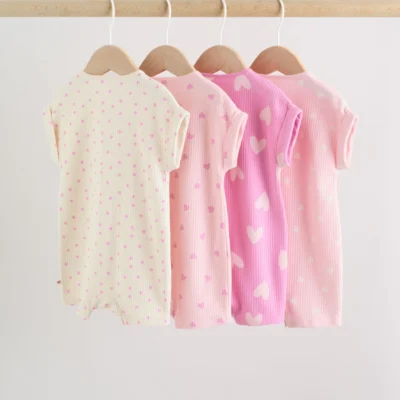 pink tonal heart popper through jersey baby rompers 4 pack
