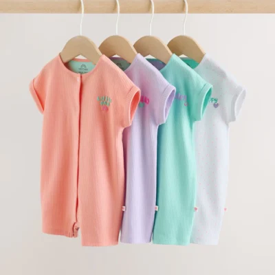 multi bright coloured jersey baby rompers 4 pack