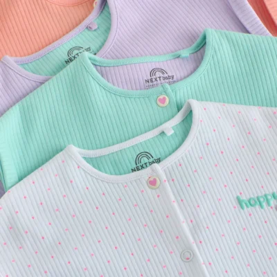 multi bright coloured jersey baby rompers 4 pack