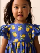blue lemon print angel sleeve dress (3mths 8yrs)