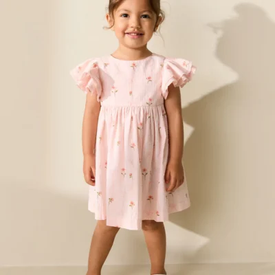 pink print angel sleeve dress (3mths 8yrs)