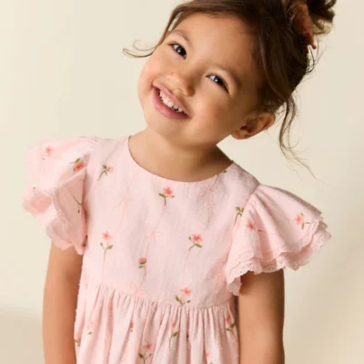 pink print angel sleeve dress (3mths 8yrs)