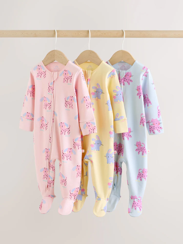 pink/yellow character two way zip baby sleepsuits 3 pack (0mths 2yrs) pink/yellow character two way zip baby sleepsuits 3 pack (0mths 2yrs)