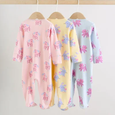 pink/yellow character two way zip baby sleepsuits 3 pack (0mths 2yrs)