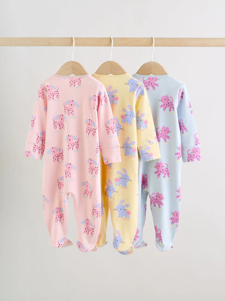 pink/yellow character two way zip baby sleepsuits 3 pack (0mths 2yrs) pink/yellow character two way zip baby sleepsuits 3 pack (0mths 2yrs)