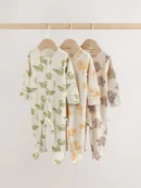 multi safari two way zip baby sleepsuits 3 pack (0mths 2yrs)