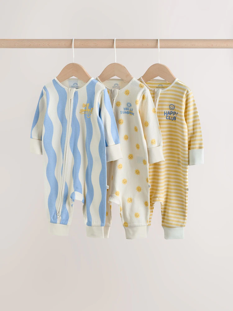 yellow/blue sunshine two way zip baby sleepsuits 3 pack (0mths 3yrs) yellow/blue sunshine two way zip baby sleepsuits 3 pack (0mths 3yrs)