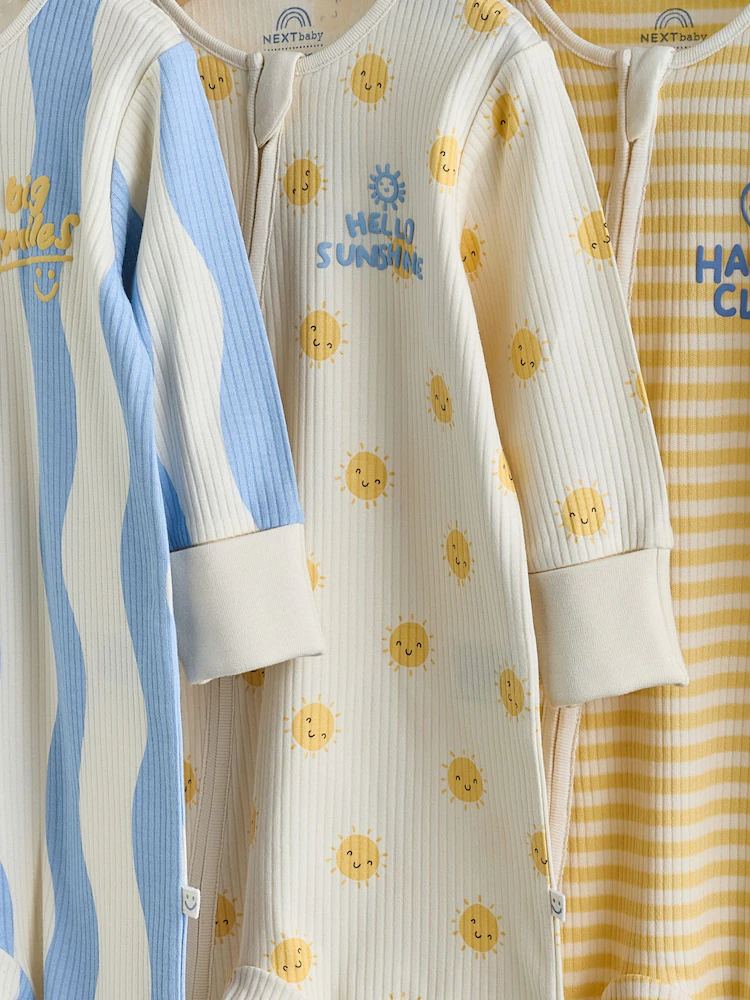 yellow/blue sunshine two way zip baby sleepsuits 3 pack (0mths 3yrs) yellow/blue sunshine two way zip baby sleepsuits 3 pack (0mths 3yrs)