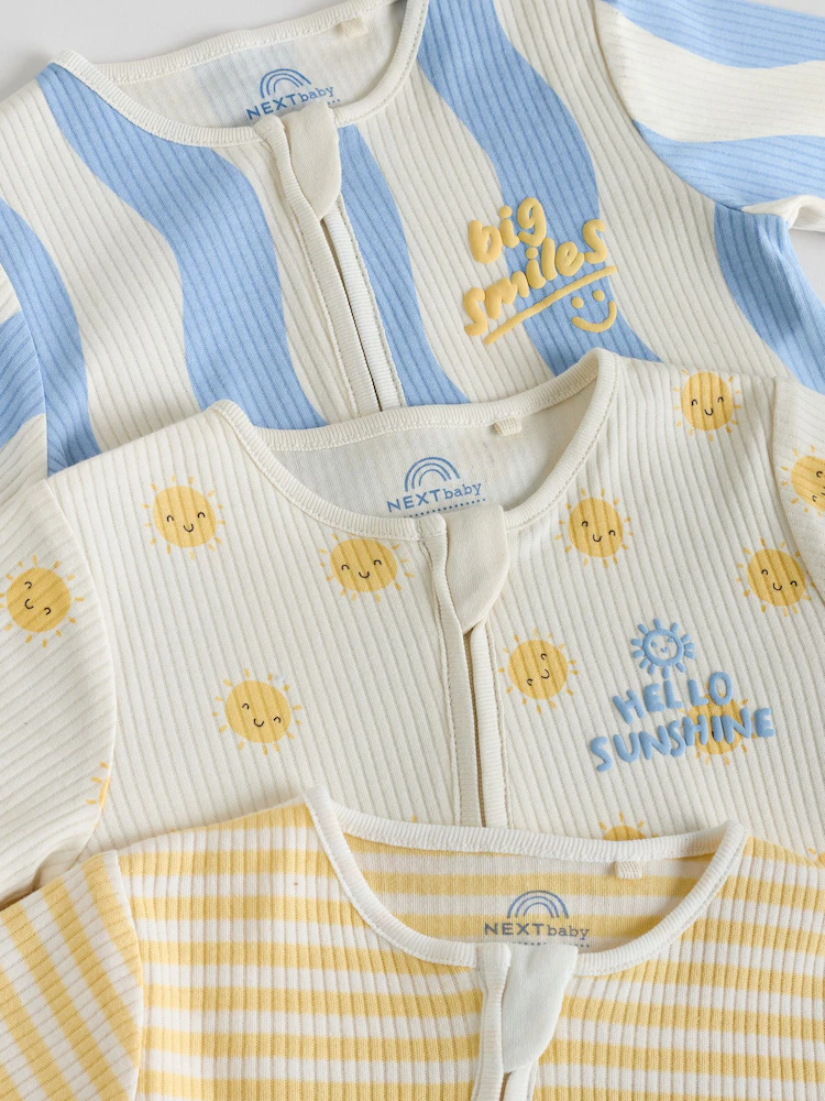 yellow/blue sunshine two way zip baby sleepsuits 3 pack (0mths 3yrs) yellow/blue sunshine two way zip baby sleepsuits 3 pack (0mths 3yrs)