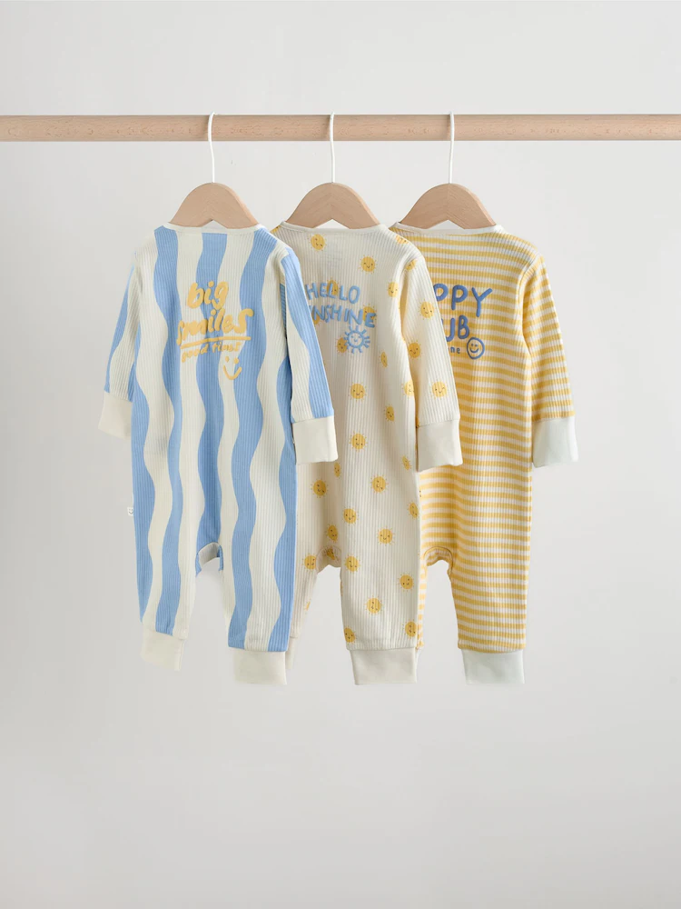 yellow/blue sunshine two way zip baby sleepsuits 3 pack (0mths 3yrs) yellow/blue sunshine two way zip baby sleepsuits 3 pack (0mths 3yrs)