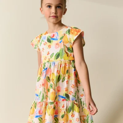 monochrome ditsy angel sleeve crinkle dress (3 16yrs) (copy)