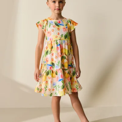 monochrome ditsy angel sleeve crinkle dress (3 16yrs) (copy)