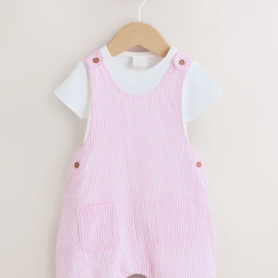 pink and white stripe baby dungarees and bodysuits set 2 piece (0mths 2yrs)