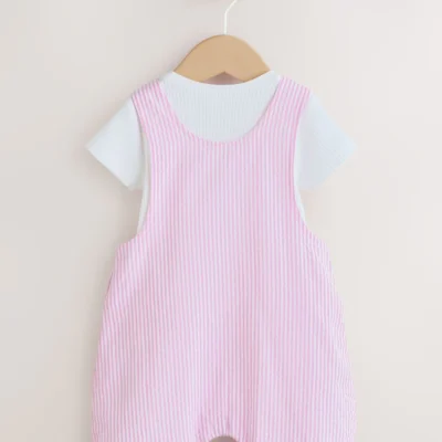 pink and white stripe baby dungarees and bodysuits set 2 piece (0mths 2yrs)
