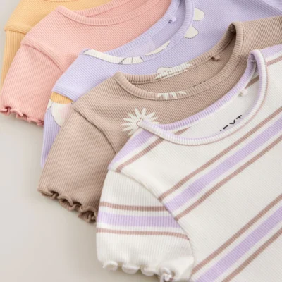 neutral ribbed short sleeve tops 5 pack (3mths 7yrs)