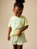 lime green flower short sleeve top and shorts set (3mths 7yrs)