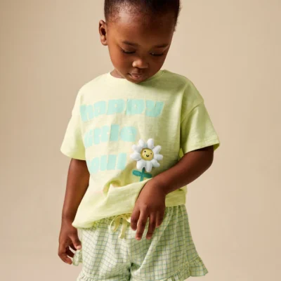 lime green flower short sleeve top and shorts set (3mths 7yrs)