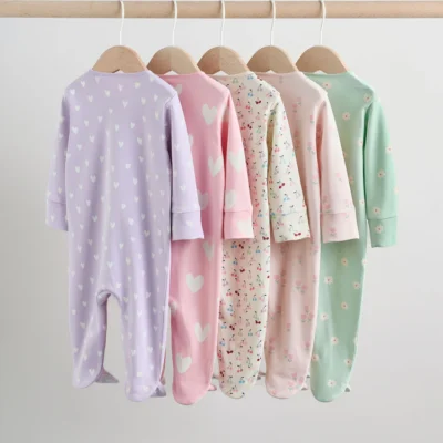 pastel two way zip baby sleepsuits 5 pack (0mths 2yrs)