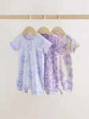 lilac purple two way zip baby sleepsuits 3 pack (0mths 3yrs)