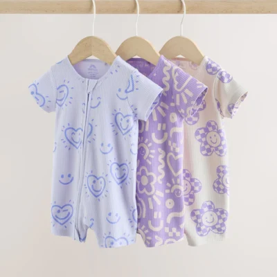 lilac purple two way zip baby sleepsuits 3 pack (0mths 3yrs)