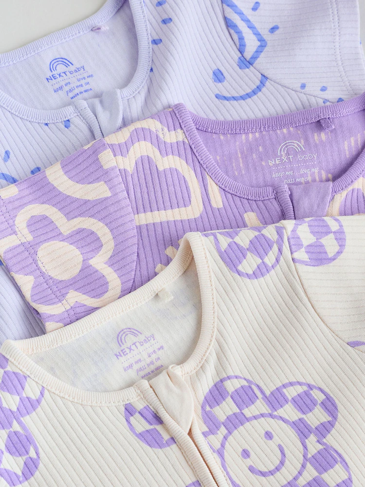 lilac purple two way zip baby sleepsuits 3 pack (0mths 3yrs) lilac purple two way zip baby sleepsuits 3 pack (0mths 3yrs)