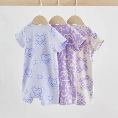 lilac purple two way zip baby sleepsuits 3 pack (0mths 3yrs)