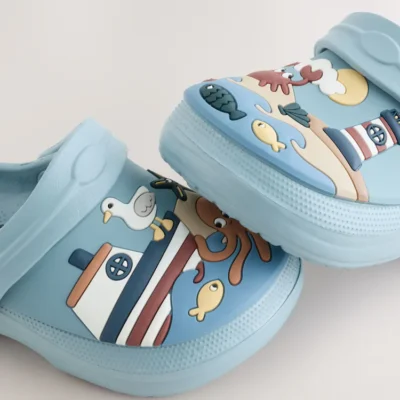 blue seaside clogs