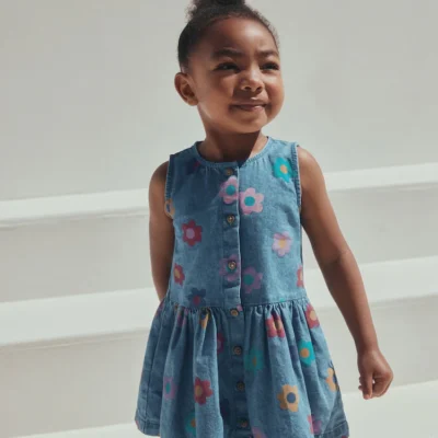 flower print sleeveless denim dress (3mths 8yrs)