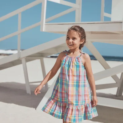 check angel sleeve dress (3 16yrs)