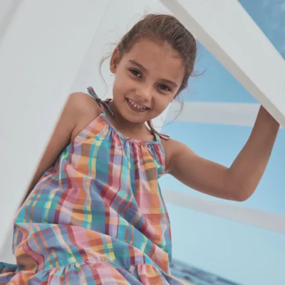 check angel sleeve dress (3 16yrs)