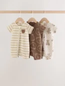 brown two way zip baby rompers 3 pack (0mths 3yrs)