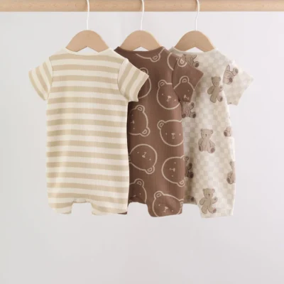 brown two way zip baby rompers 3 pack (0mths 3yrs)