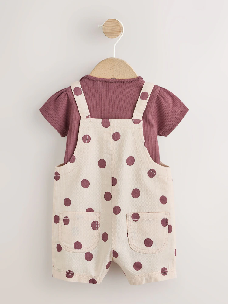 burgundy/ecru spot woven baby dungaree and bodysuit 2 piece set (0mths 2yrs) burgundy/ecru spot woven baby dungaree and bodysuit 2 piece set (0mths 2yrs)