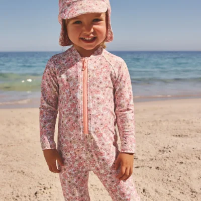 coral pink ditsy floral long leg sunsafe swimsuit (3mths 7yrs)