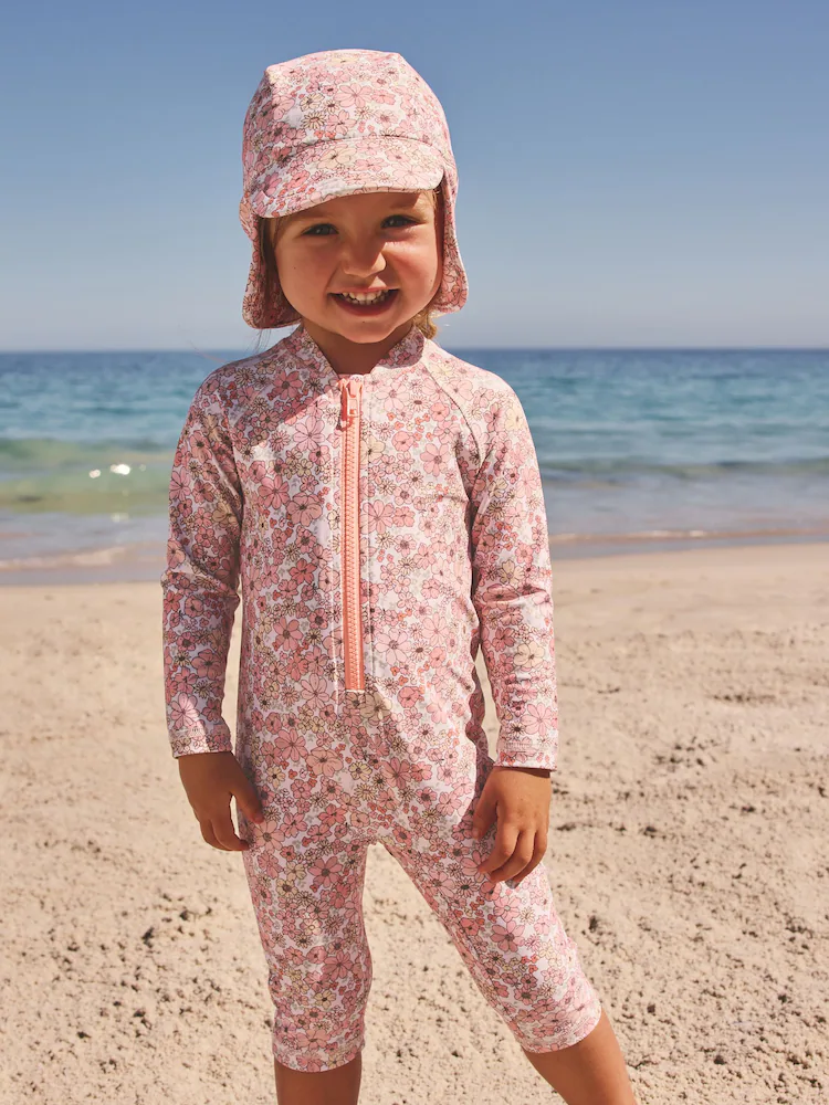 coral pink ditsy floral long leg sunsafe swimsuit (3mths 7yrs) coral pink ditsy floral long leg sunsafe swimsuit (3mths 7yrs)