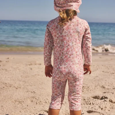 coral pink ditsy floral long leg sunsafe swimsuit (3mths 7yrs)