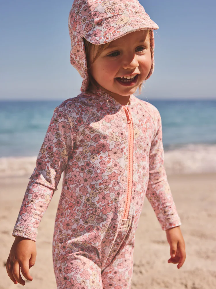 coral pink ditsy floral long leg sunsafe swimsuit (3mths 7yrs) coral pink ditsy floral long leg sunsafe swimsuit (3mths 7yrs)