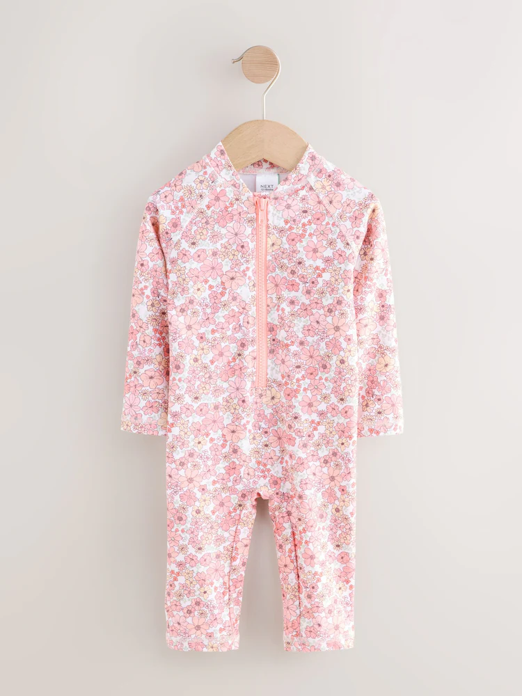 coral pink ditsy floral long leg sunsafe swimsuit (3mths 7yrs) coral pink ditsy floral long leg sunsafe swimsuit (3mths 7yrs)