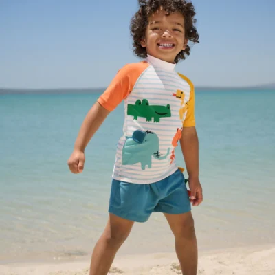 orange/ecru short sleeve sunsafe rash vest and swim shorts set(3mths 7yrs) (copy)